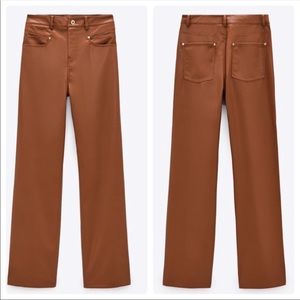Zara wide leg brown leather pants